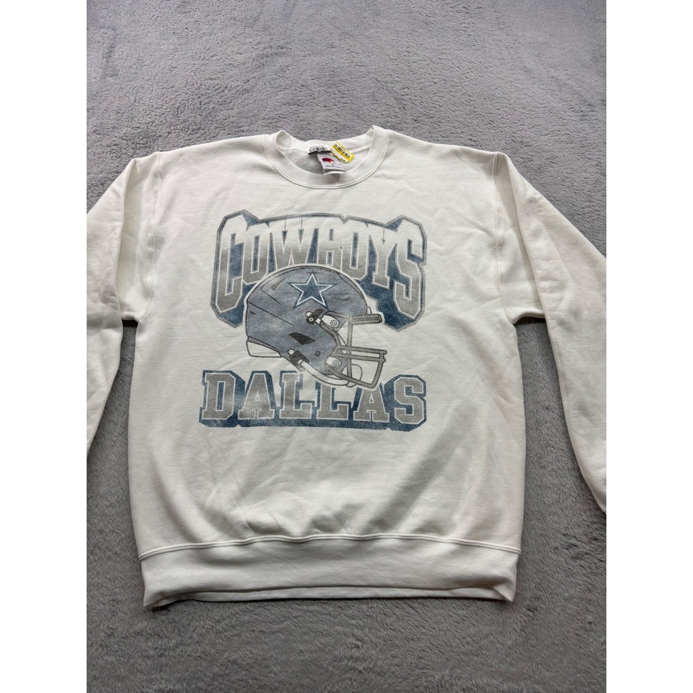 Champion Dallas Cowboys Mens Medium Cream Distressed Helmet Crewneck Sweatshirt